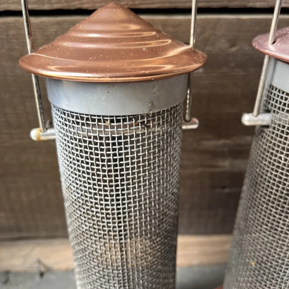 2 Brushed Copper Mini Screen Small Seed Bird Feeders, 9